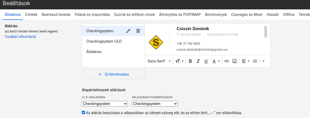 Gmail aláírás beállítása
